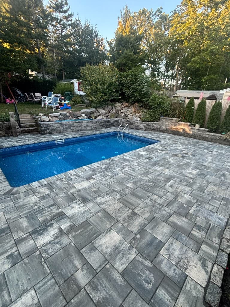 Completed hardscape patio and stonework in Weymouth, MA